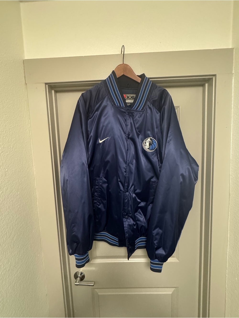 Nike Navy Satin NBA Bomber Jacket with Mavericks Patch